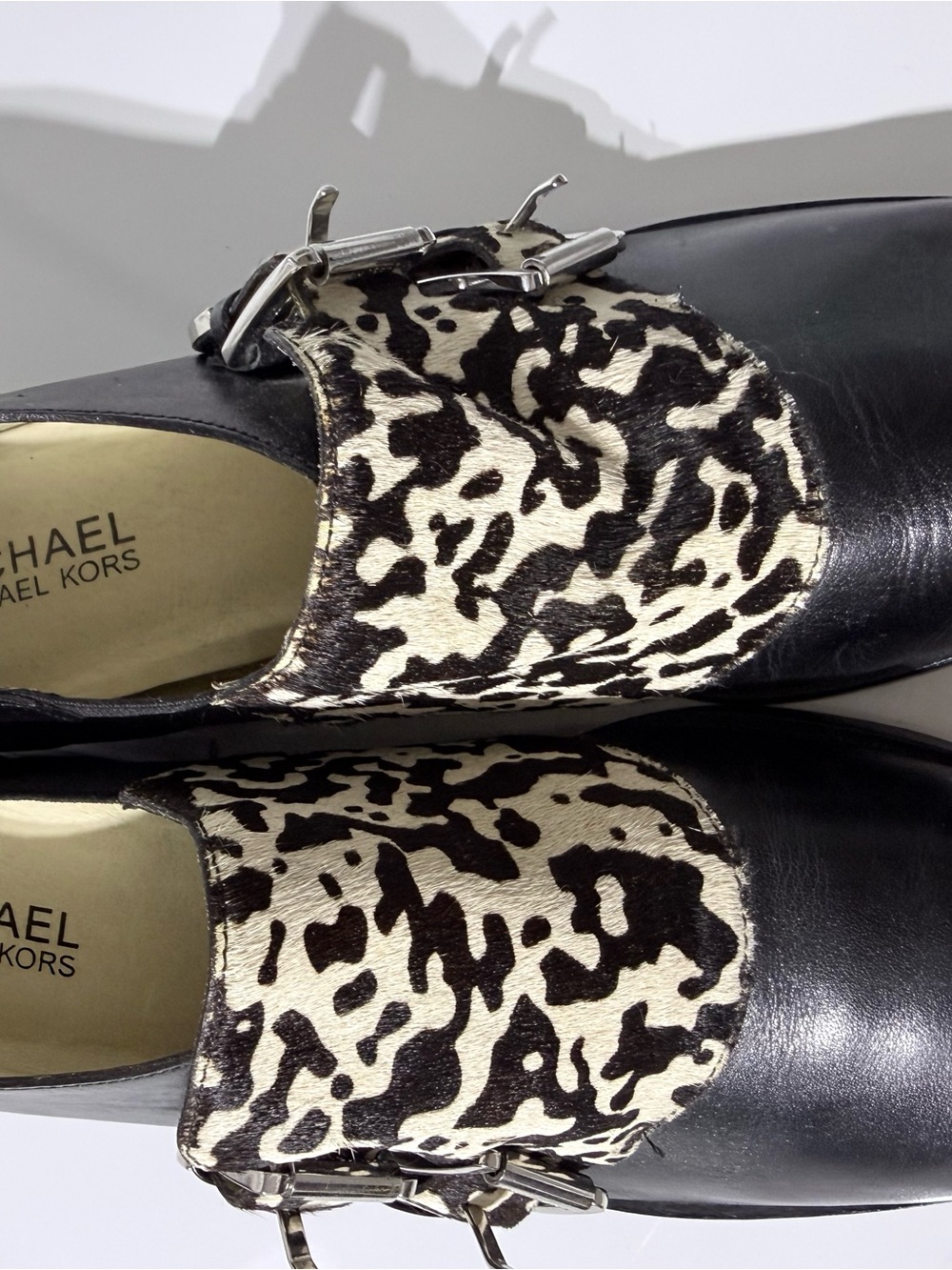 Michael Kors Black and Cream Leather Slip-On Loafers size 8.5